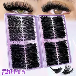 MAGEFY Eyelash Clusters, 720 Cluster DIY Individual Eyelashes of D Curl 9-18mm Mixed (40D+60D+80D), 4 Styles of Lashes to Create Different Lash Extension Effects with Open and Close Dustproof Portable Storage Box, for Women's Beauty Makeup