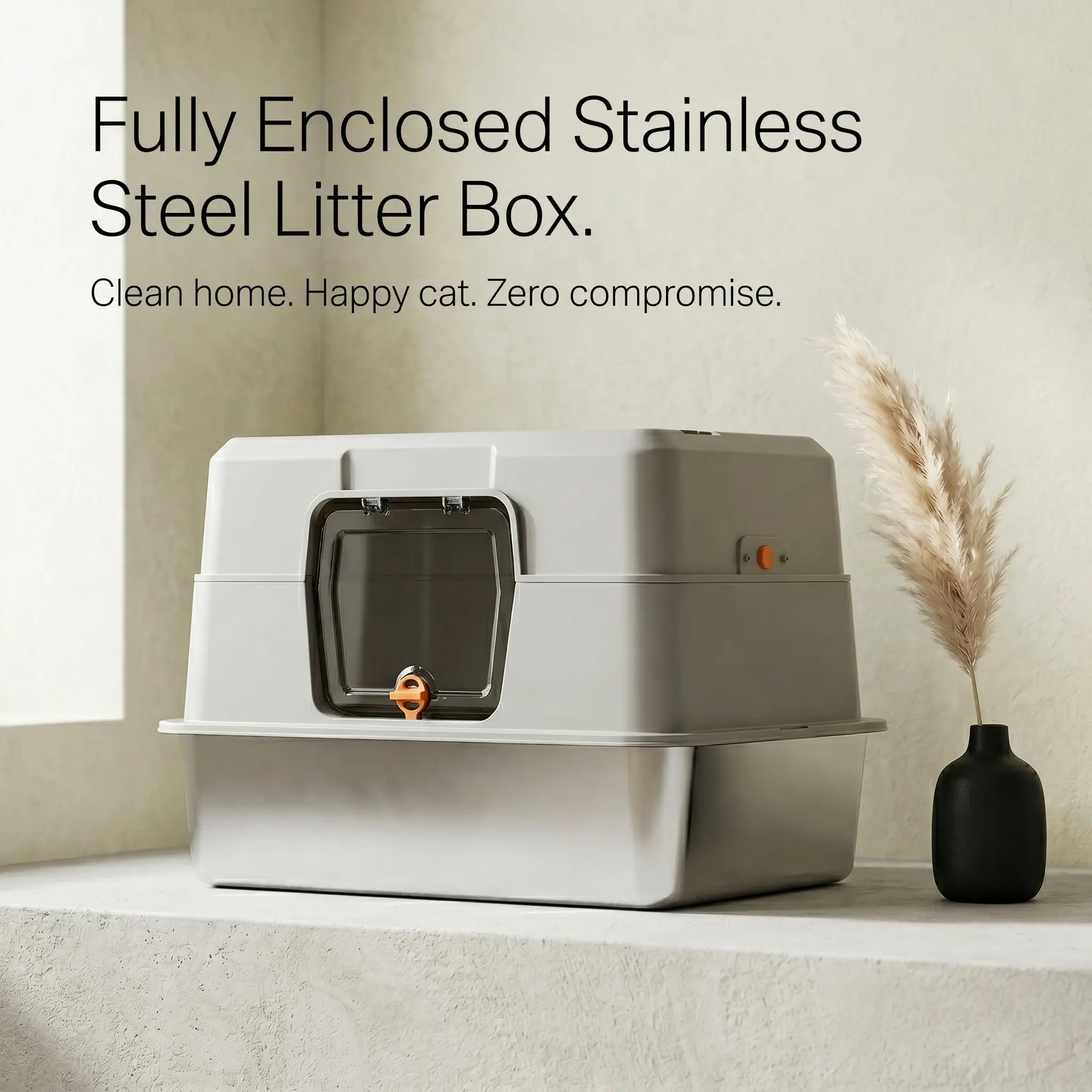 Fully Enclosed Stainless Steel Cat Litter Box - Dual Entry, Odor-Lock Design, 23.6in x 15.75in x 15.75in Litter Pan, Litter  bix black friday special