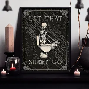 Skeleton & Letter Pattern Gothic Canvas Painting without Frame, Unframed Painting, Modern Art Design, Modern Abstract Artistic Wall Art Decor, Wall Art Decor for Bathroom Toilet Living Room Bedroom Office-