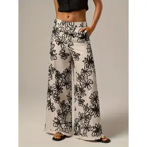 Elegant printed wide leg women's pants, high-quality and fashionable long tassel hem, fashionable European and American styleRAIMENTRY