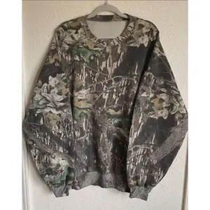 Camo Sweatshirt 90s All-Over Crew Neck Mossy Oak Camouflage Pattern L Vintage Outdoors Jersey Long Sleeves Men's Tops Casual Classic Retro Street Style Fashion Crewneck Hoodie