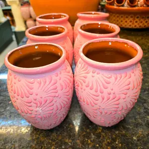6 Terracotta Cielito Lindo Talavera Flower Vases 1 Liter Capacity Handmade in Puebla Mexico Handcrafted Floral Arrangements Decor