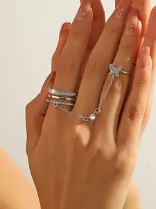 New Trendy Jewelry Luxury Full Rhinestone Butterfly Fringe Open Ring Tail Ring, Elegant Water Drill Accessory for Women