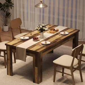 63" Dining Table for 4-6,Large Farmhouse Rectangular Kitchen Dining Room Table,Wooden,Thick Frame & Sturdy Triangular Legs,Strong Wood Base for Small Space,Dinner,Kitchen,Rustic Brown