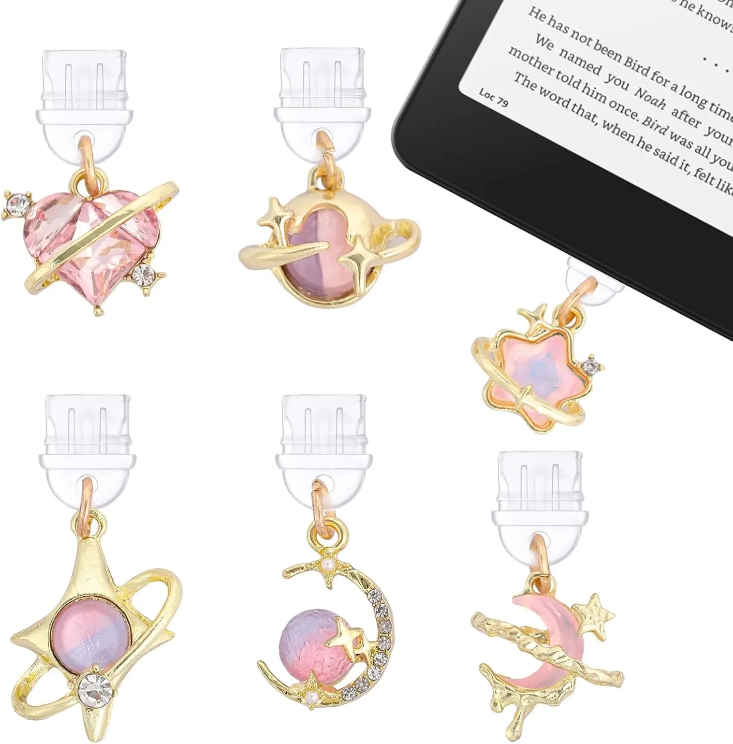 Y2K Dust Plug Charm - 6 count Fantasy Aesthetic Pendant Compatible with Kindle & Phone Type C/USB C Charger Port