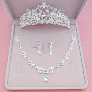 Elegant Bridal Tiara, Necklace and Earrings Set - 3pcs, Alloy, Crystal Embellishments, Perfect for Weddings and Formal Events, Special Occasion Accessories | Ornate Headpiece | Sparkling Jewelry Set