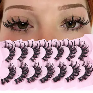 Lashes Wispy False Eyelashes Natural Fairy Fake Eyelashes Cat Eye Lashes Mink Long Strip Eyelashes Doll Manga Lashes 7 Pairs C Curl Lashes Pack Makeup Synthetic