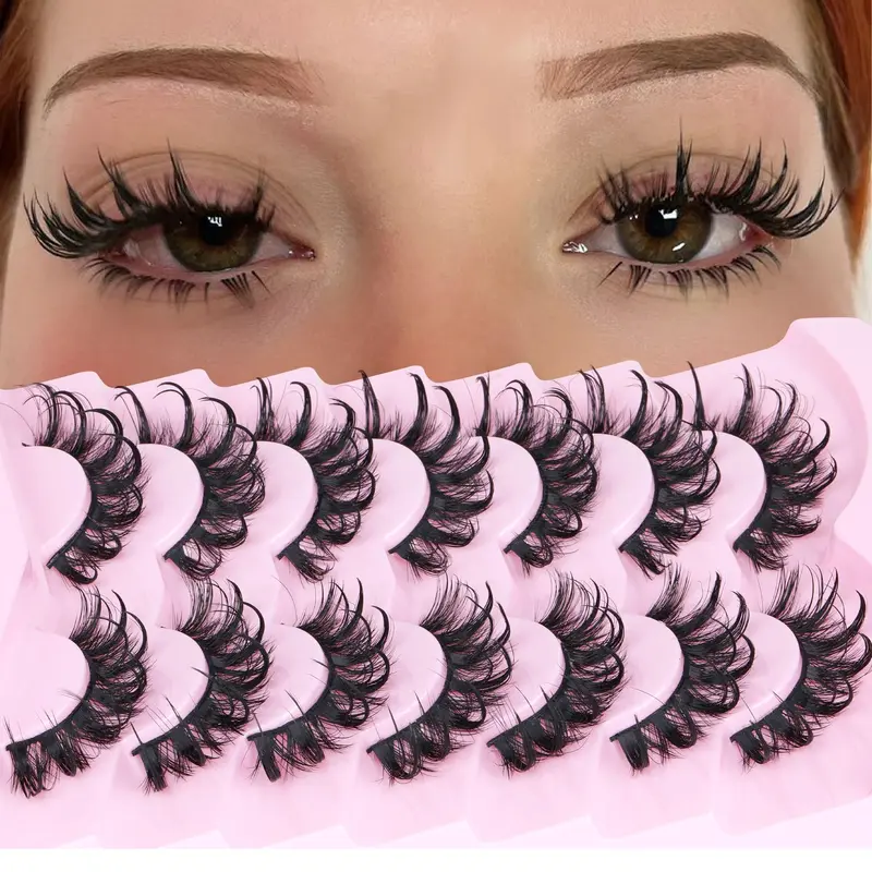 Lashes Wispy False Eyelashes Natural Fairy Fake Eyelashes Cat Eye Lashes Mink Long Strip Eyelashes Doll Manga Lashes 7 Pairs C Curl Lashes Pack Makeup Synthetic