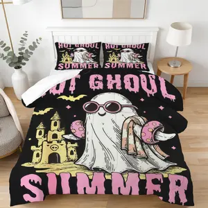 Summer Halloween Pattern Comforter Set, Soft And Comfortable Bedding Set, Including 1 Comforter And 1 Or 2 Pillowcases Without Pillow Core, Suitable For Bedroom, Dormitory, Guest Room Decoration Supplies For Teenagers And Adults