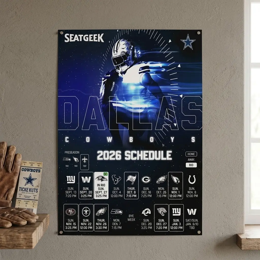 Dallas Cowboys NFL 2026 Season Schedule Poster
