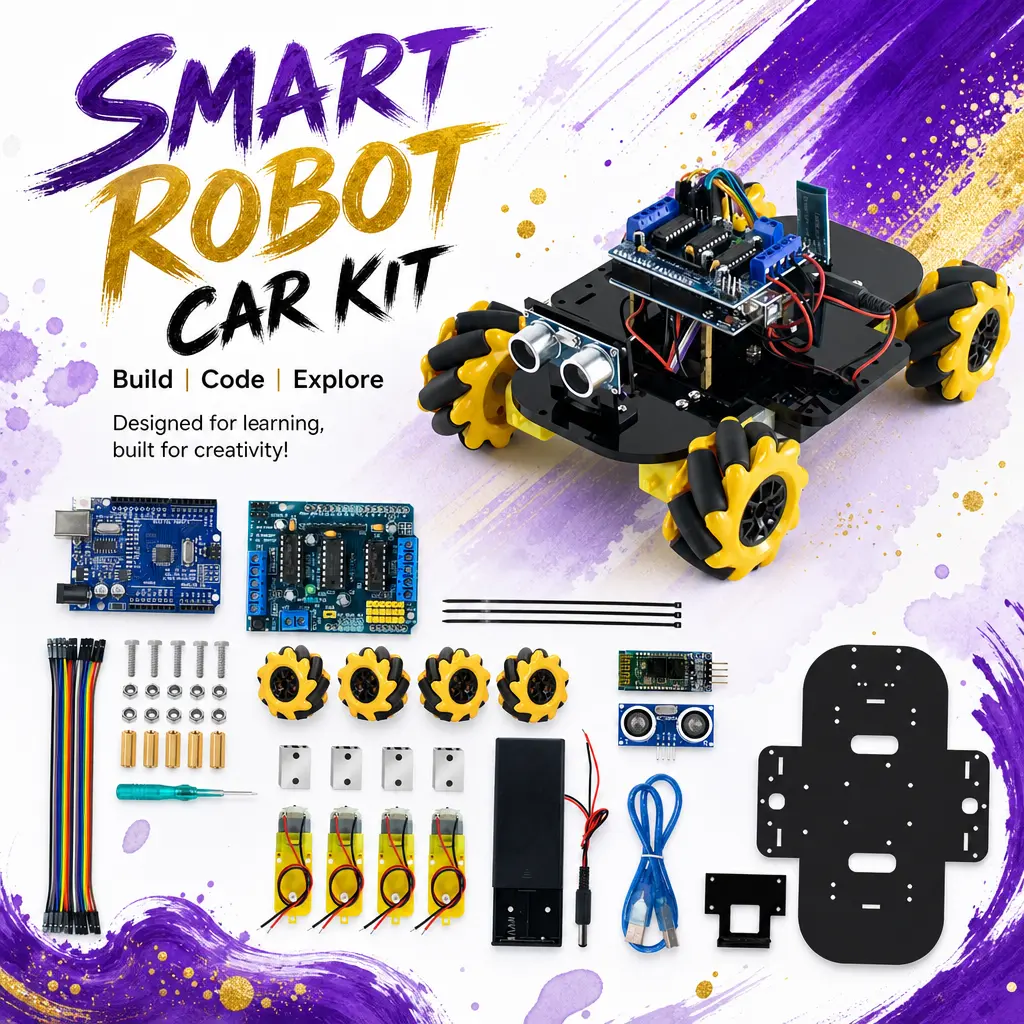 LAFVIN Mecanum Wheel Smart Robot Car Kit for Arduino Beginners, Easy DIY Assembly with Video Guide, Bluetooth APP Control, Obstacle Avoidance & Follow Mode – Learn Coding & Robotics with STEM Kit