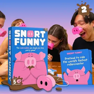 SNORT Party Game - Try Not to Laugh Card Challenge for 4-8 Players, 150 Cards with 5 Pig Nose Props, Group Activity