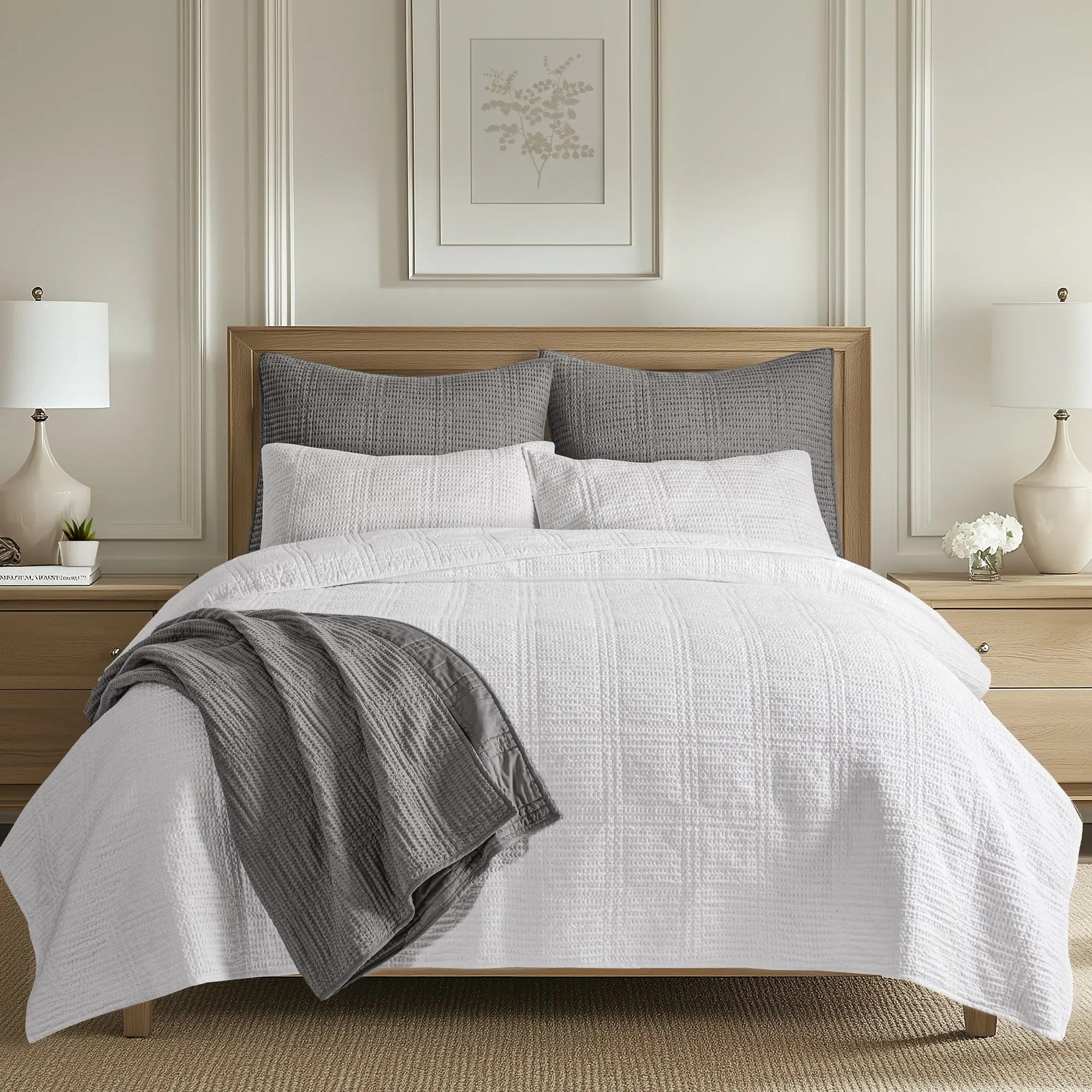 Levtex Home Cloud Waffle Comfy Bedding Set - Durable Soft Cotton Quilt Set Bedding, Textured Waffle Weave, Versatile Designer Appeal