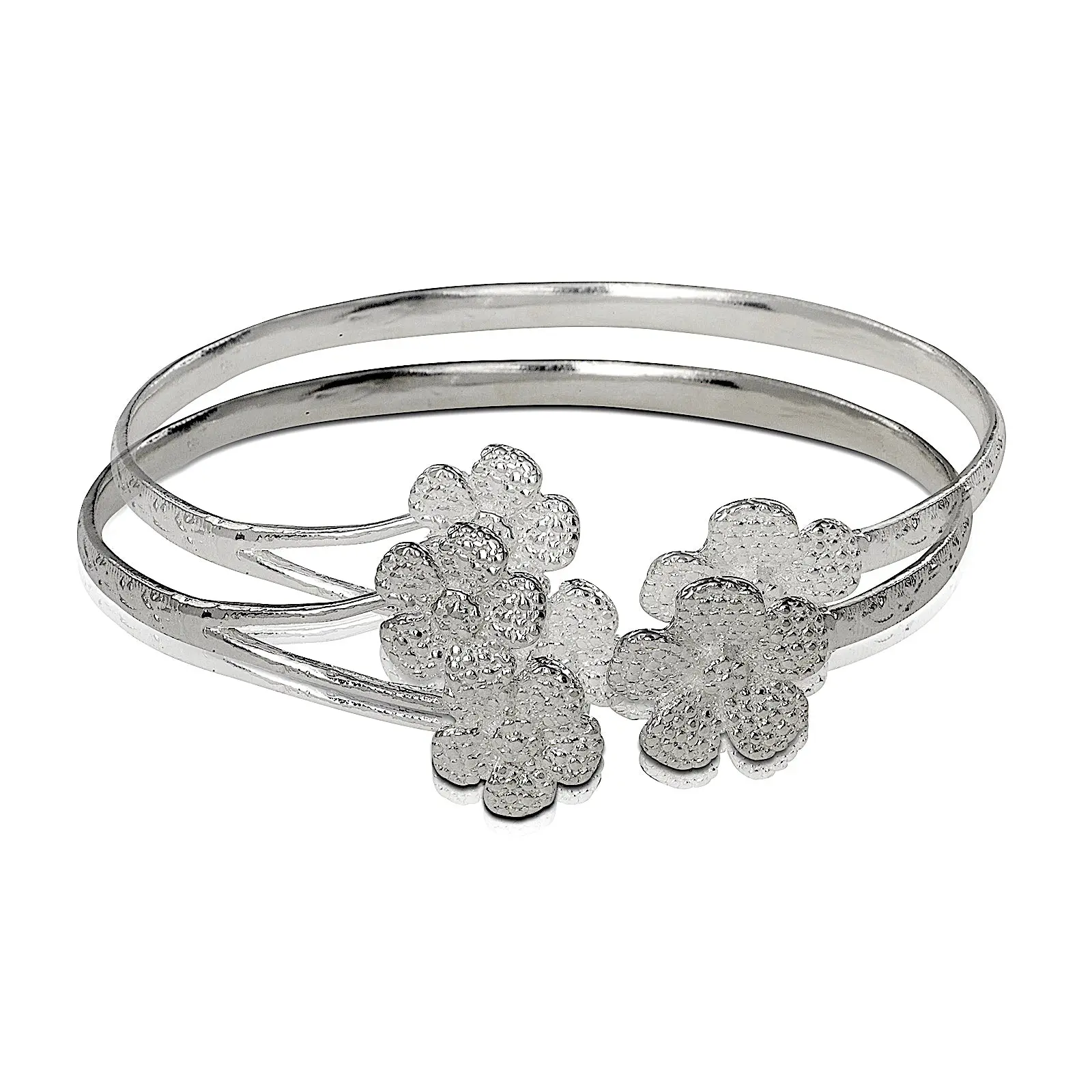 BETTER JEWELRY Unisex .925 Sterling Silver West Indian Bangles, 4mm Wide Handmade Tribal Look with Carved Flower Ends, 38g, 1 Pair, Different Sizes Available