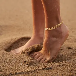 Loaylove Women's Gold Cuban Link Chain Ankle Bracelet, Adjustable Chain,Cute,Perfect For Summer Wear, Ideal As Summer Waterproof Barefoot Jewelry Or Gift.