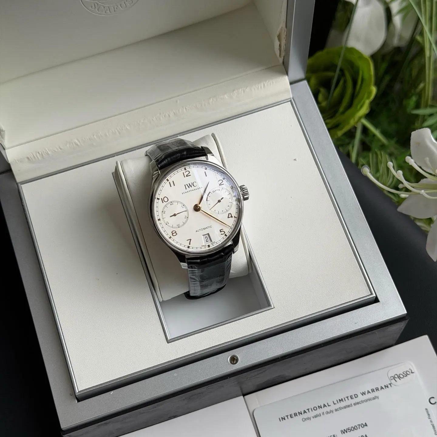 IWC Portugieser Automatic IW500704 42.3mm Stainless Steel White Dial Rose‑Gold Hands 7‑Day Power Reserve Automatic Watch 2605298