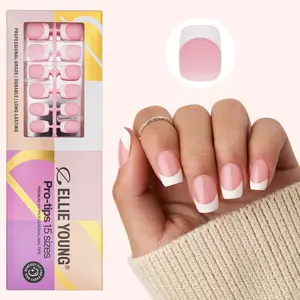 ELLIE YOUNG Pro-Tips Short Square White French Tips with Pink Base, 150pc Press-On Nails Kit – 15 Sizes, Matte Gel Acrylic Look, Soft Gel Nail Art DIY Extensions, Matte False Nails