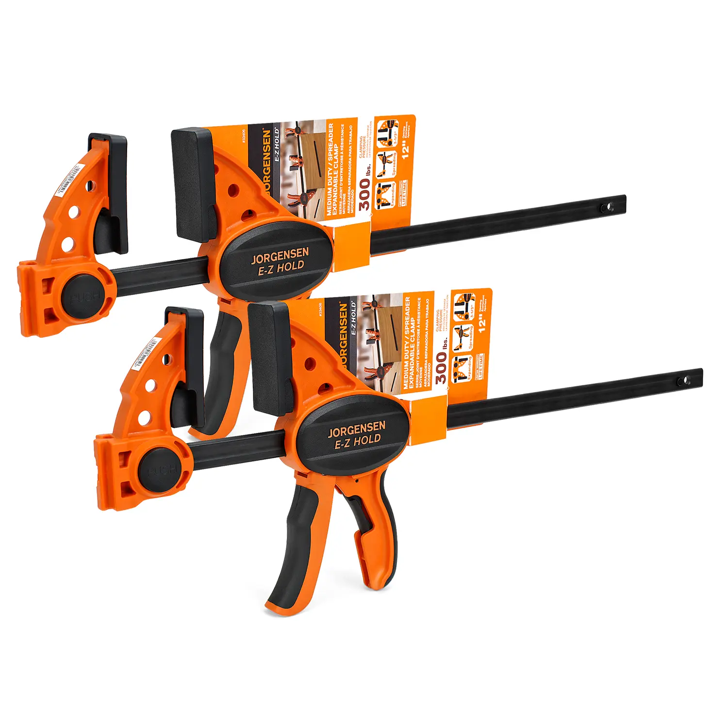 #fathersdaygift JORGENSEN 2-pack Ratchet Bar Clamps Set, Medium Duty, 12-inch One Hand Clamp, E-Z Hold Expandable Spreader