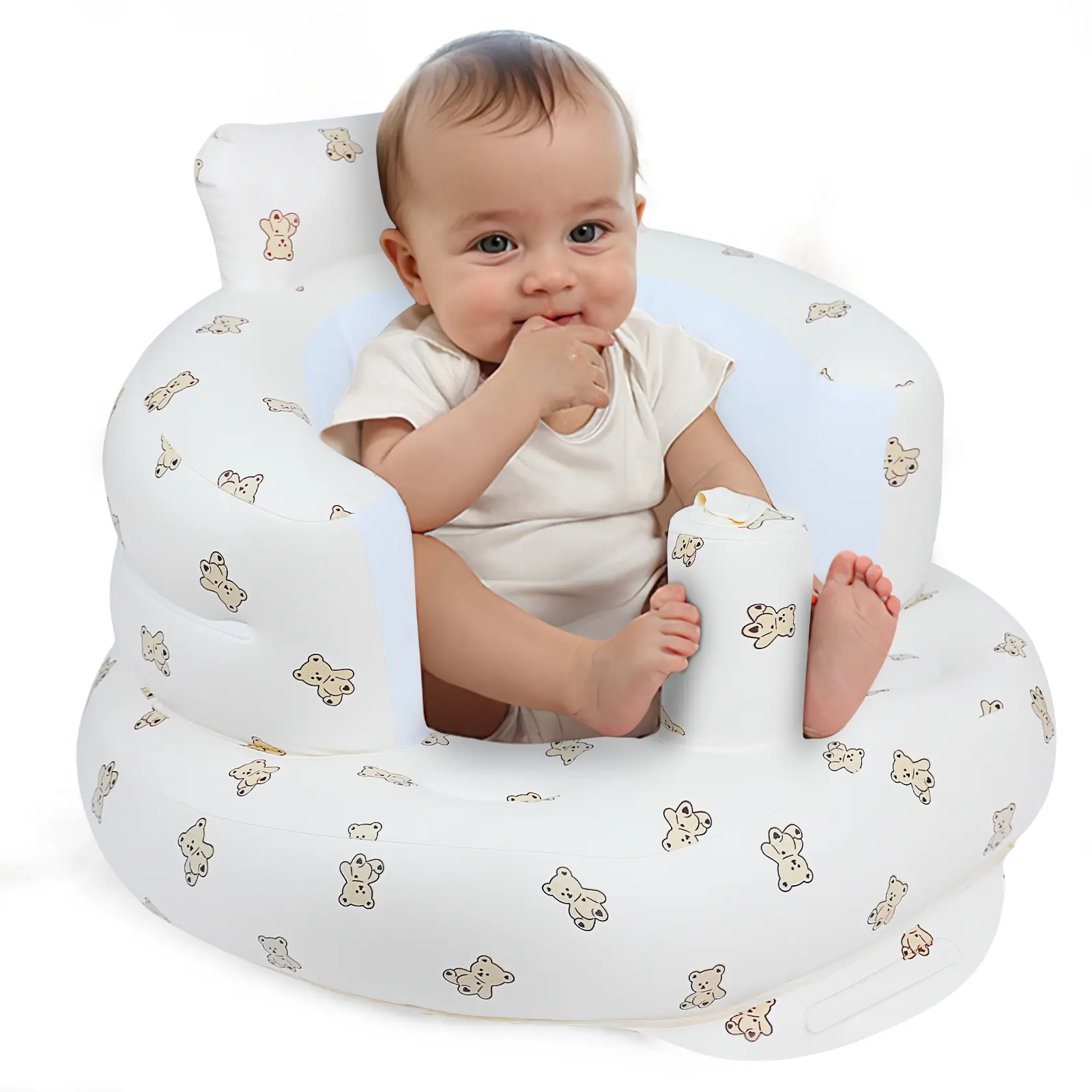 EKEPE Inflatable Baby Seat - Ideal for Infants 3 Months & Up, Supportive Baby Floor Chair for Sitting Up, Features Built-In Air Pump(Without wheels) Newborn Summer Vibes, Outdoor fun