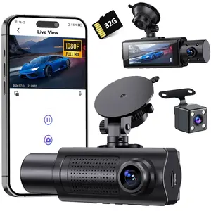 3 Channel 360° Dash Cam with WiFi - Front/Rear/Inside Triple Recording, High Definition 1080P HD, Starlight Night Vision, WDR, G-Sensor, Parking Mode, 24/7 Security Monitoring for Accident Evidence & Security, Driving Camera, Rear View Camera