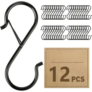 12 Pcs S Hooks for Hanging Heavy Duty, 3.5-inch Heavy Duty Metal S Hook with Safety Buckle, Suitable for 0.5 inch Rods, S Hook for Hanging Plants, Closet, Kitchen Utensil, Pot, Pan, Bags