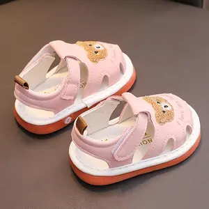 Baby Boys Girls Summer Sandals Cute Bear Pattern Squeaky Shoes Non-Slip Newborn First Walking Shoes
