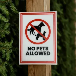 No Pets Allowed Sign, 5x7 inch Acrylic Signs, Choose from 30 Warning and Policies, Each Sign Comes With Double Sided Tape for Easy Displaying. (Design 22)