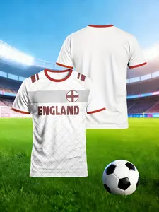 England team themed jersey, with St. George's Cross print. England fan support short-sleeved shirt, double-sided design, same as the court version, Euro Cup-themed style, exclusive for fans Soccer Tee Lightweight Jersey