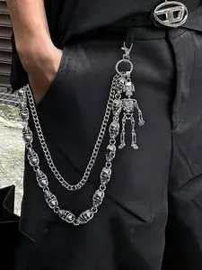 1PC Hip-hop personality men's and women's cool Adjustable waist chain, punk rock gothic pants chain suitable for both boys and girls, music festival street dance stage accessory, skull design punk pants chain belt Gothic accessory, Halloween