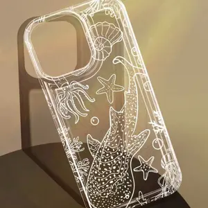 Dolphin Pattern Transparent Full Coverage Tpu Phone Case, Anti-Drop Thickened Cover for iPhone Models 6-16 Pro Max, Perfect Gift Idea