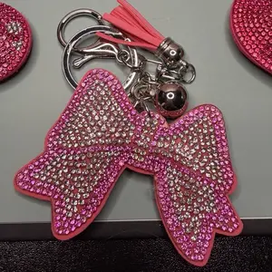 Pink outline silver bow keychain
