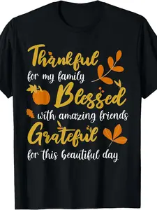 Women's large size T-shirt, pure cotton, round neck, black, 180g, 0XL-5XL, Thanksgiving T-shirt, Thanksgiving family T-shirt, for men, weekend casual, relaxed style, street casual look, Halloween, long-lasting wear, Black Friday