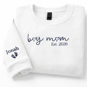Custom Embroidered Boy Mom Sweatshirt with Kids Names,  Personalized Crewneck, Cute Baby Announcement Outfit, Cozy Maternity Pullover, Gift for Expecting Mom