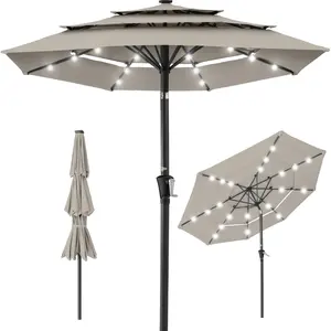 Best Choice Products 10ft 3-Tier Solar Patio Umbrella w/ 24 LED Lights, Tilt Adjustment, Easy Crank Best Choice Products 10ft 3-Tier Solar Patio Umbrella w/ 24 LED Lights, Tilt Adjustment, Easy Crank