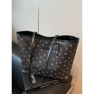 New Fashion Classic All-Match PU Solid Color Large Capacity Shoulder Tote Bag, Sweet Holiday Style Floral Pattern Decoration Design Women's Elegant Wallet, Business Commuter Bag, Stylish Work Bag, Suitable For Travel Shopping, Commuting To Work