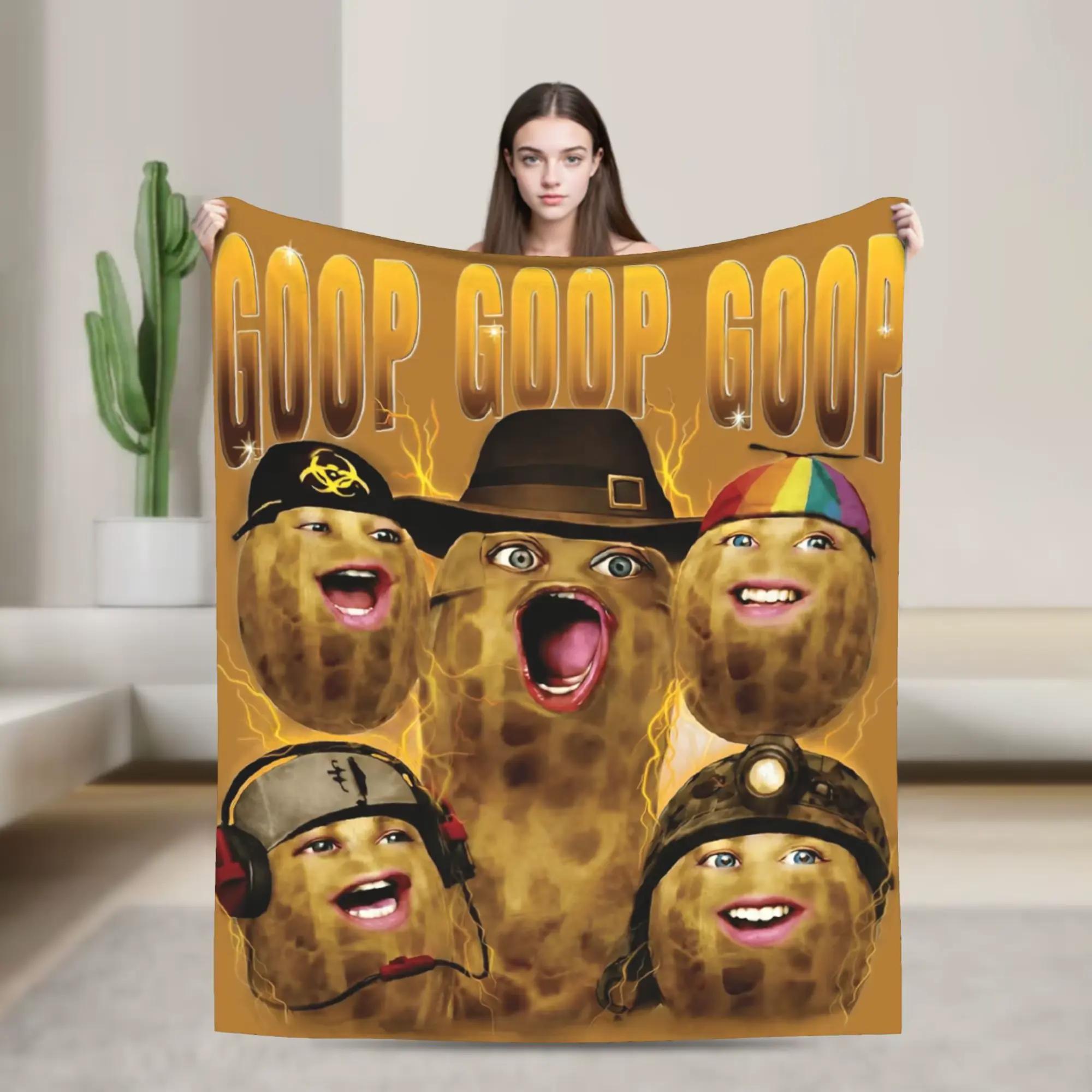 Goop Goop Goop Funny Peanut Meme Print Flannel Blanket Cooling Blanket Homegoods Soft Cozy For Bedroom Living Room Sofa Couch For Meme Lovers Teens Adults Perfect Gift