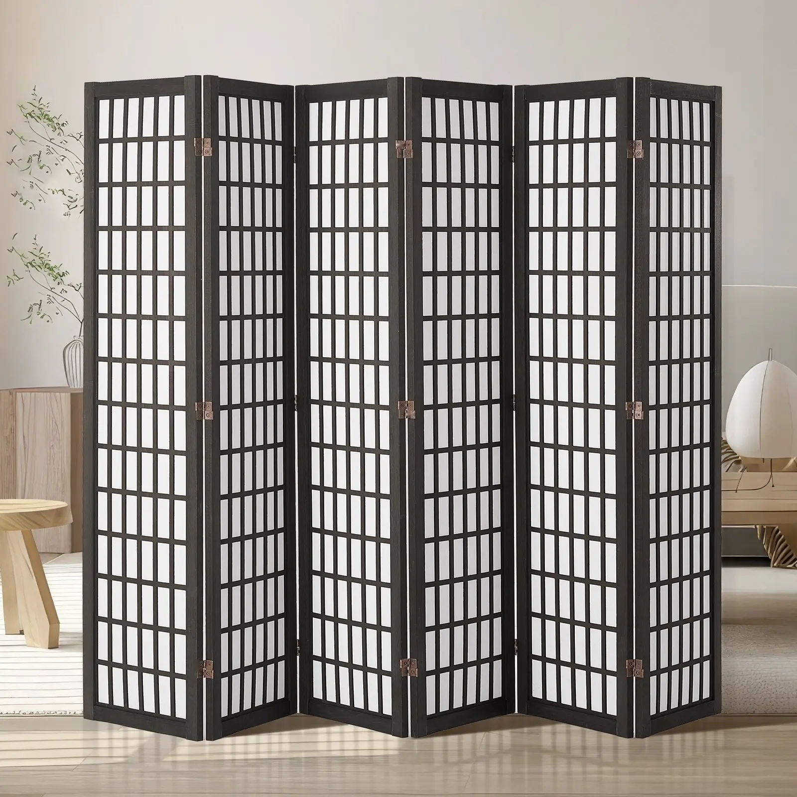 Room Divider 6-Panel Japanese-Style Folding Privacy Screen For Indoor Use, Portable Partition Dividers And Decoration Screens, Suitable For Room Separation In Home Office Restaurant Bedroom Black