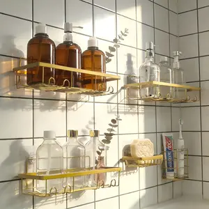 2026 Easter Gift  | Bathroom Accessories 5-Pack, Rust-Proof &Waterproof Shower Rack, No Drilling Stick-On StorageRack with Toothbrush & Soap Holder, Large CapacityMinimalist Design