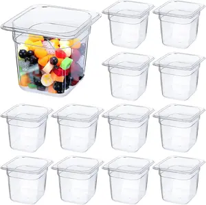 Yinder 12 Pcs Plastic Clear Food Pans 1/6 Size Stackable Polycarbonate Food Containers with Capacity Indicator Restaurant Commercial Hotel Pan for Fruits Vegetables Beans Corns (6'' Deep) Kitchen Utensils
