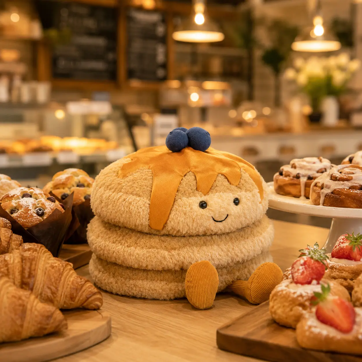 Jellycat Pancake Plush – Adorable Soft Pancake Stuffed Animal with Maple Syrup & Blueberry Details, Cute Breakfast Food Plush Gift