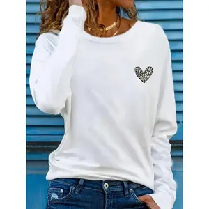 [Plus Size Leopard Print] Loose-Fitting - Fashionable Plus-Size Women's Long-Sleeve Cotton Leopard Print Heart Pattern，soft&Comfortable，Fashion，Daily Outfit