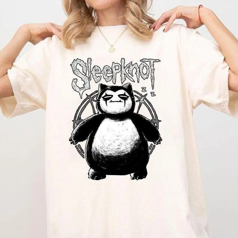 Funny Snorlax X Sleepknot Graphic Print T-shirt. Retro Pocket Monsters Tee, Anime & Manga Gifts Men's Women's, Unisex Shirt