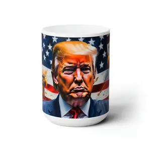 Donald Trump with American Eagles Ceramic Jumbo Coffee Mug 15oz Drinkware Washable Cup Reusable Tumbler Reuse