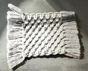 Gray with a black stripe macrame mug rug