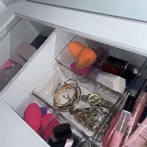 Acrylic Desktop Storage Box Set, Transparent Drawer Organizer and Cosmetic and Stationery Holder, Home Office Desk and Drawer Multi-Grid Organizer, Multi Grids Organizer, Desk Organizer Tidy