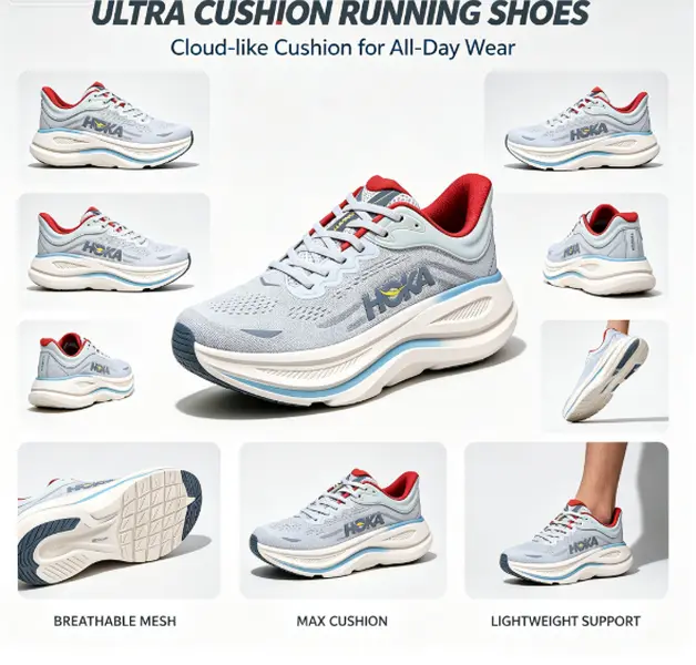 Light Gray Mesh Blue Red Accent Air Cushion Running Sneakers Thick Shock Absorb Midsole Non Slip Outdoor Hiking Road Walking Sports Footwear Unisex