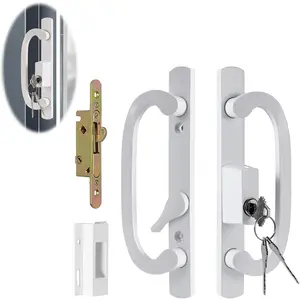 Keyed Offset Center Sliding Patio Door Handleset with Mortise & Keeper Assembly, 45°Keyway Fits 1-3/8" To 2" Thick Sliding Glass Patio Door, White Zinc Alloy Non-Handle Assembly