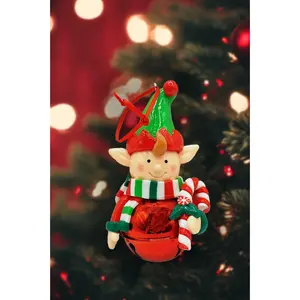 Christmas Ornament -  Glossy Gingerbread Elf with Candy Cane. Wizardi Festive Decoration F07-N2-17-E2506B