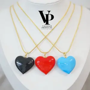 Valmaur Products Heart Murano Pendant Necklace in Black Red & Blue with Gold Chain for Women gold plated