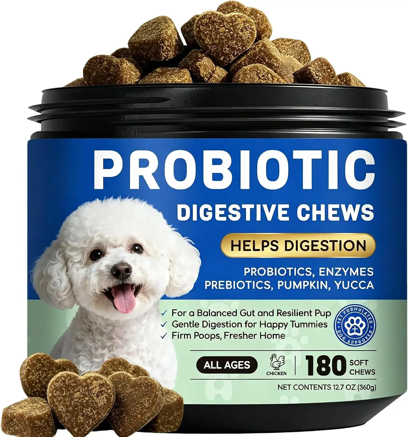 Furry Armor Probiotics for Dogs Soft Chews for Seasonal Allergies, Multivitamin Soft Chews for Dogs – Probiotics,  Gut & Digestive & Immune Support, Vet-Reviewed, Premium-Quality Ingredients - Supplements, Chicken Flavor, 180 Soft Chews